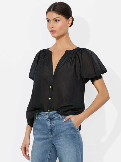 Thalia Button Down Blouse In Black - Alice + Olivia Women