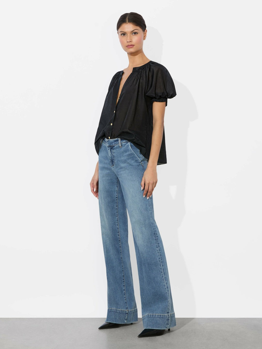 Thalia Button Down Blouse In Black - Alice + Olivia Women
