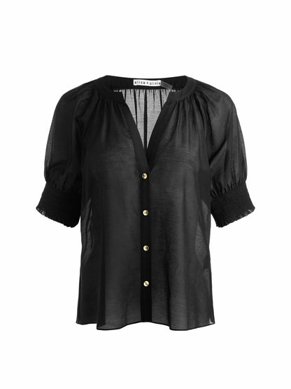 Thalia Button Down Blouse In Black - Alice + Olivia Women