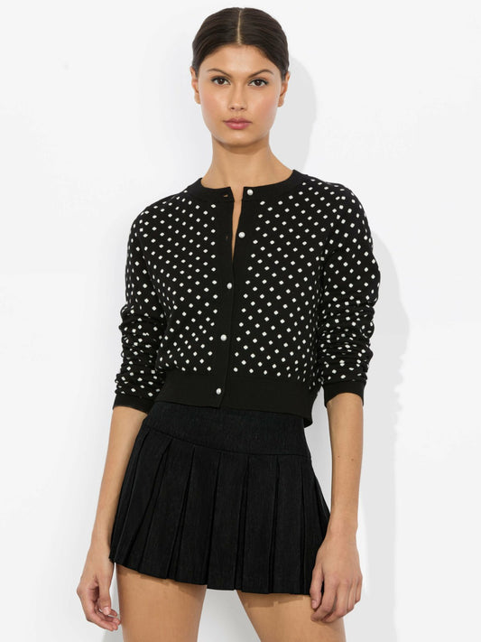 Dollie Cashmere Cardigan In Black/off White Polka Dot - Alice + Olivia Women