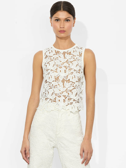 Danielle Lace Front Tank In Off White - Alice + Olivia Women