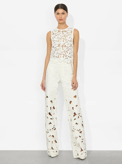 Danielle Lace Front Tank In Off White - Alice + Olivia Women