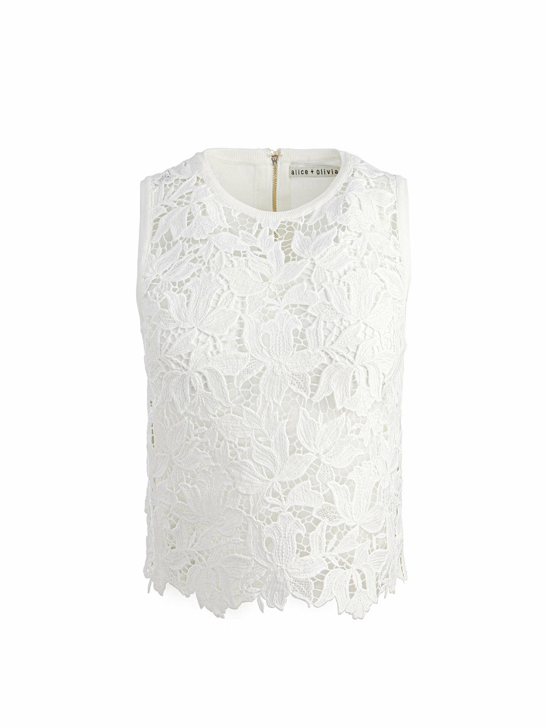 Danielle Lace Front Tank In Off White - Alice + Olivia Women