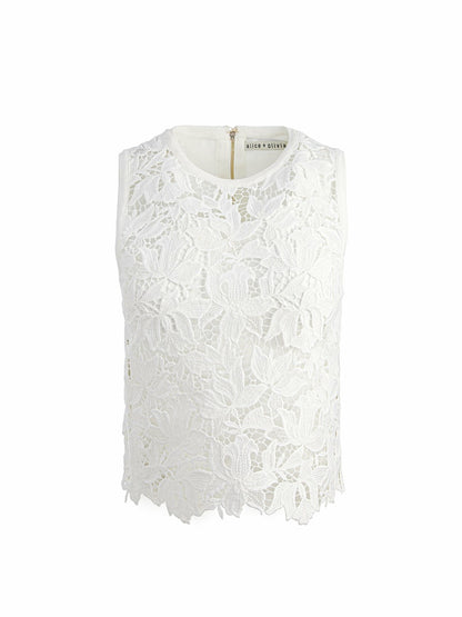 Danielle Lace Front Tank In Off White - Alice + Olivia Women