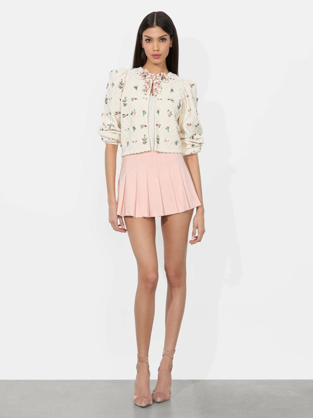 Kitty Bow Cardigan In Soft White Multi - Alice + Olivia Women