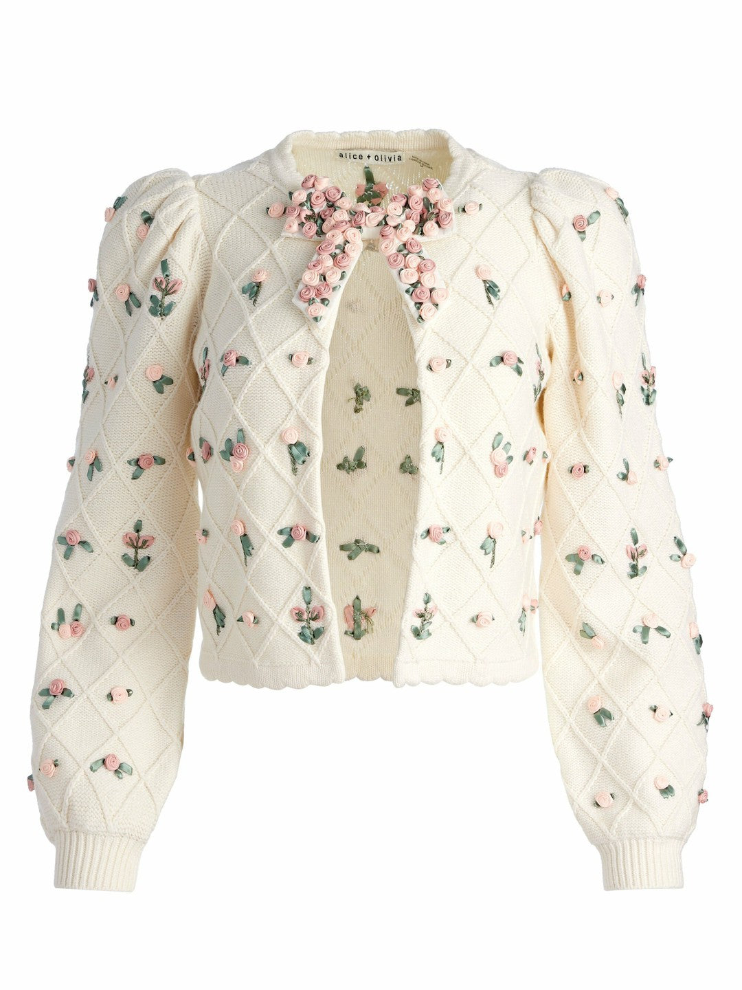 Kitty Bow Cardigan In Soft White Multi - Alice + Olivia Women