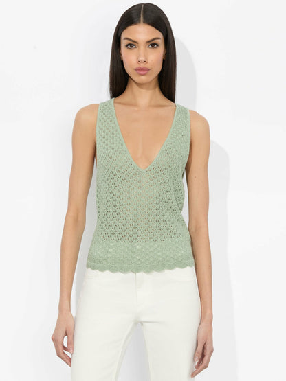 Annalise Pointelle Tank In Sage - Alice + Olivia Women