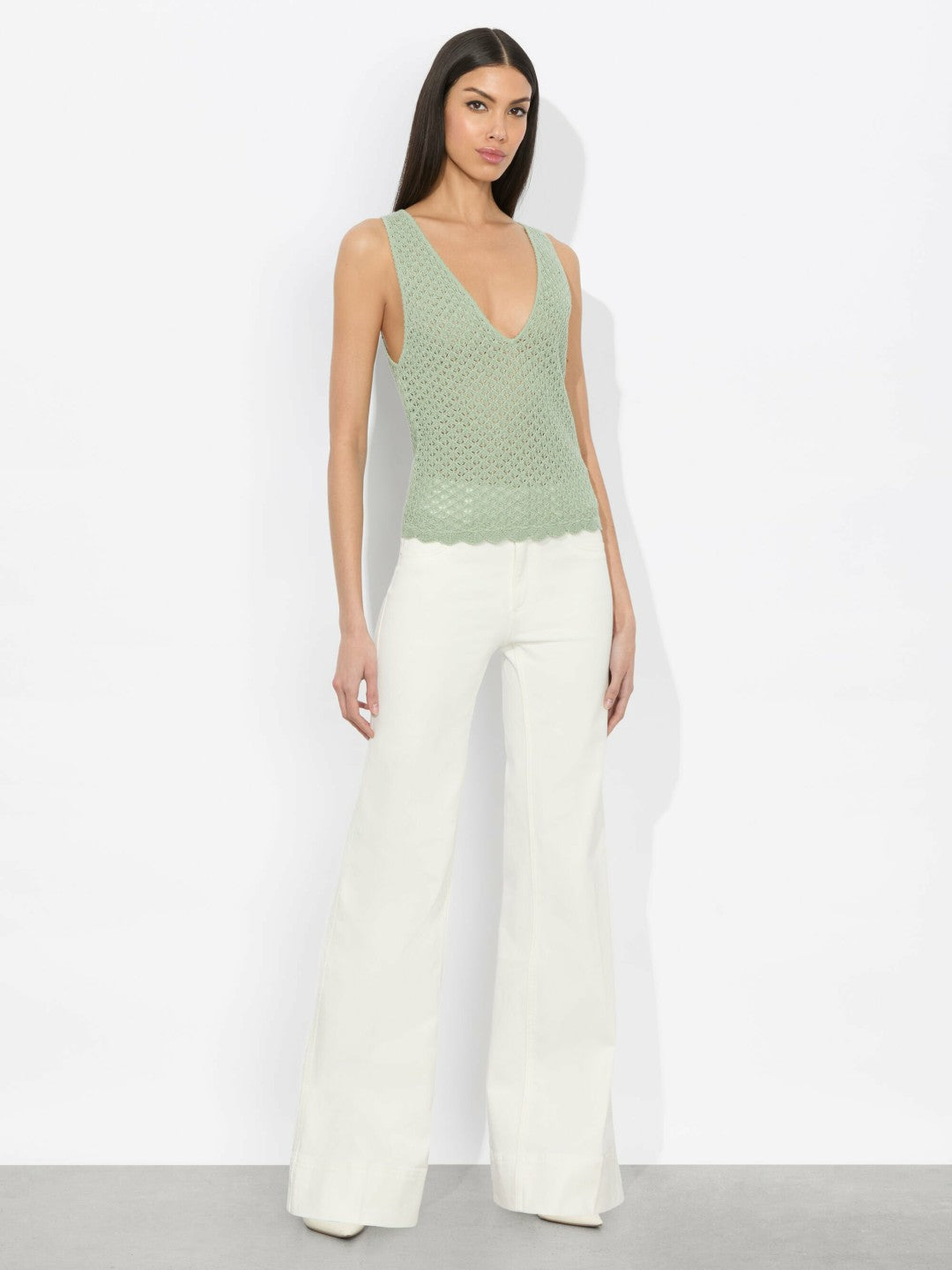 Annalise Pointelle Tank In Sage - Alice + Olivia Women