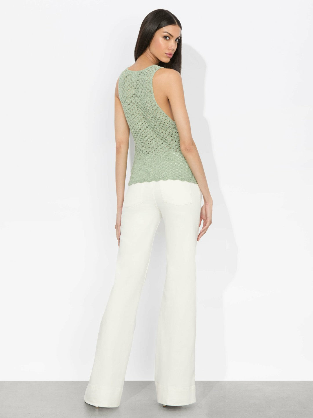 Annalise Pointelle Tank In Sage - Alice + Olivia Women