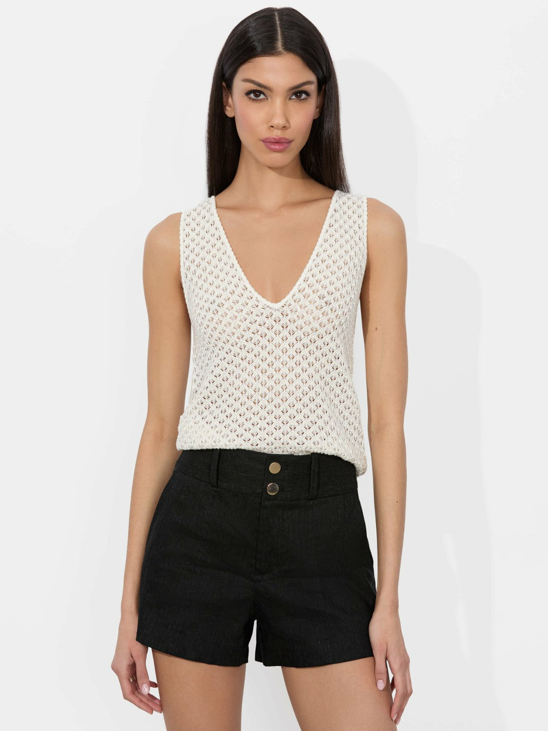Annalise Pointelle Tank In Soft White - Alice + Olivia Women