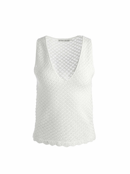 Annalise Pointelle Tank In Soft White - Alice + Olivia Women