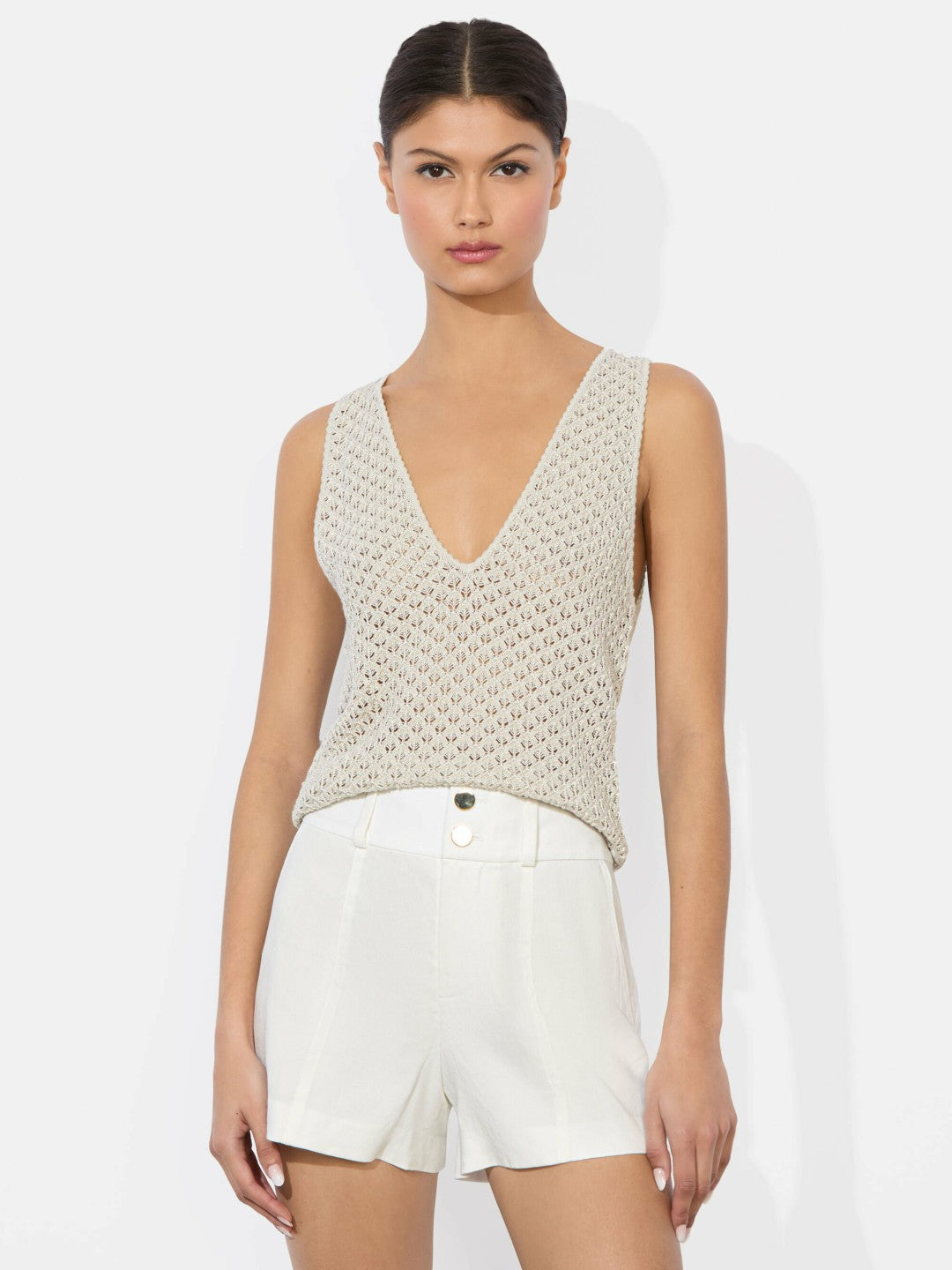 Annalise Pointelle Tank In Oatmeal - Alice + Olivia Women