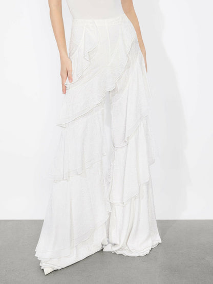 Lotus Lace Ruffle Pant In Off White - Alice + Olivia Women