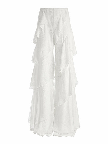 Lotus Lace Ruffle Pant In Off White - Alice + Olivia Women