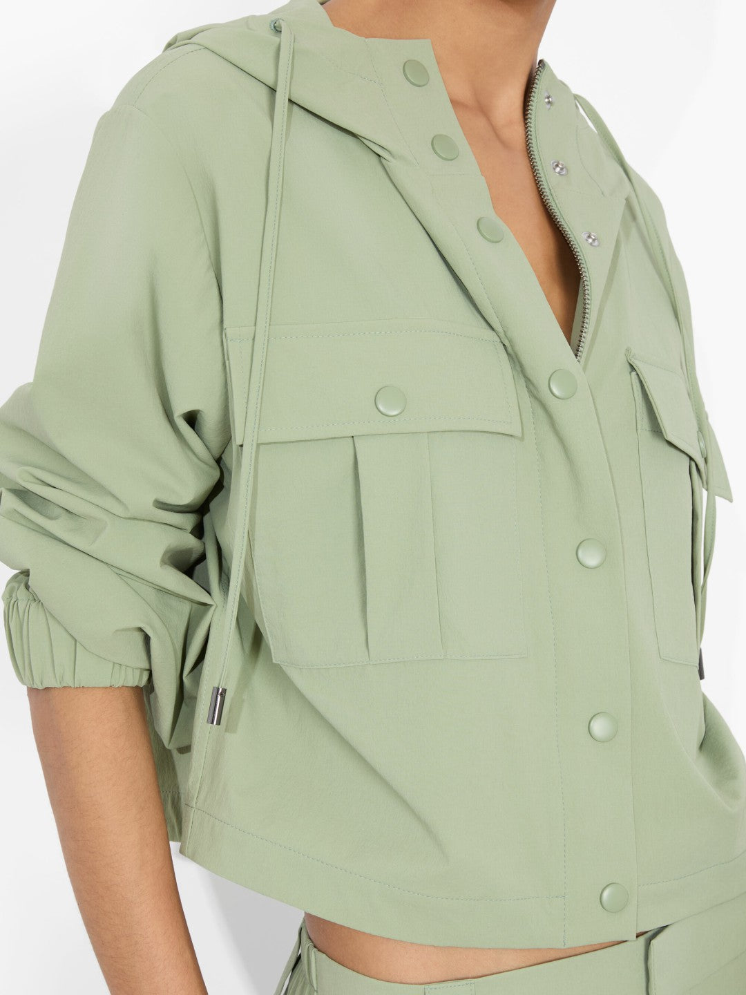 James Cropped Parka In Sage - Alice + Olivia Women