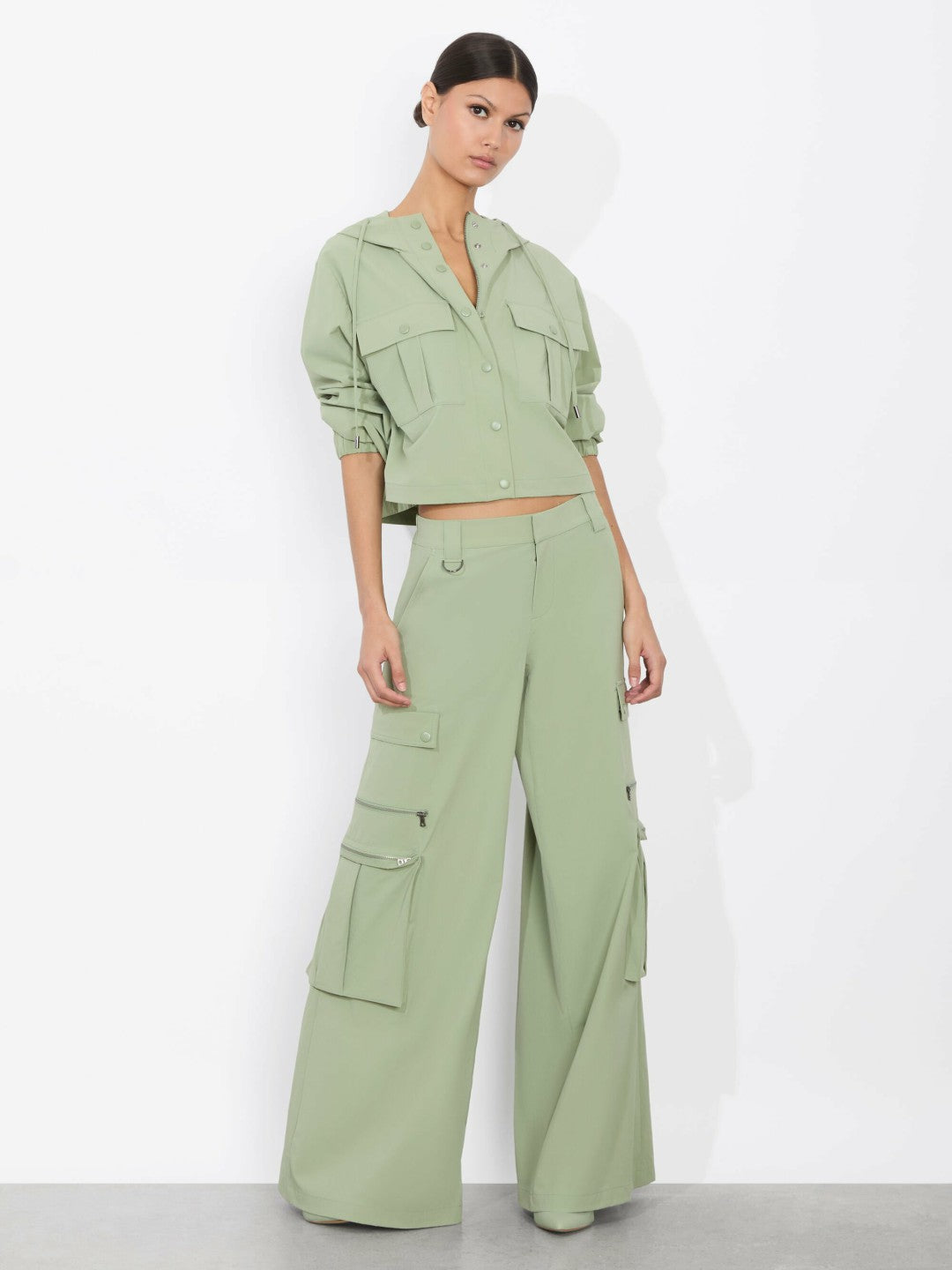 James Cropped Parka In Sage - Alice + Olivia Women