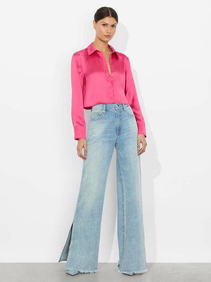 Leon Cropped Button Down In Raspberry - Alice + Olivia Women