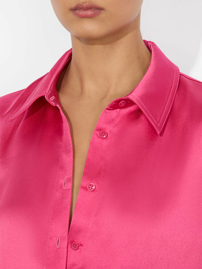 Leon Cropped Button Down In Raspberry - Alice + Olivia Women