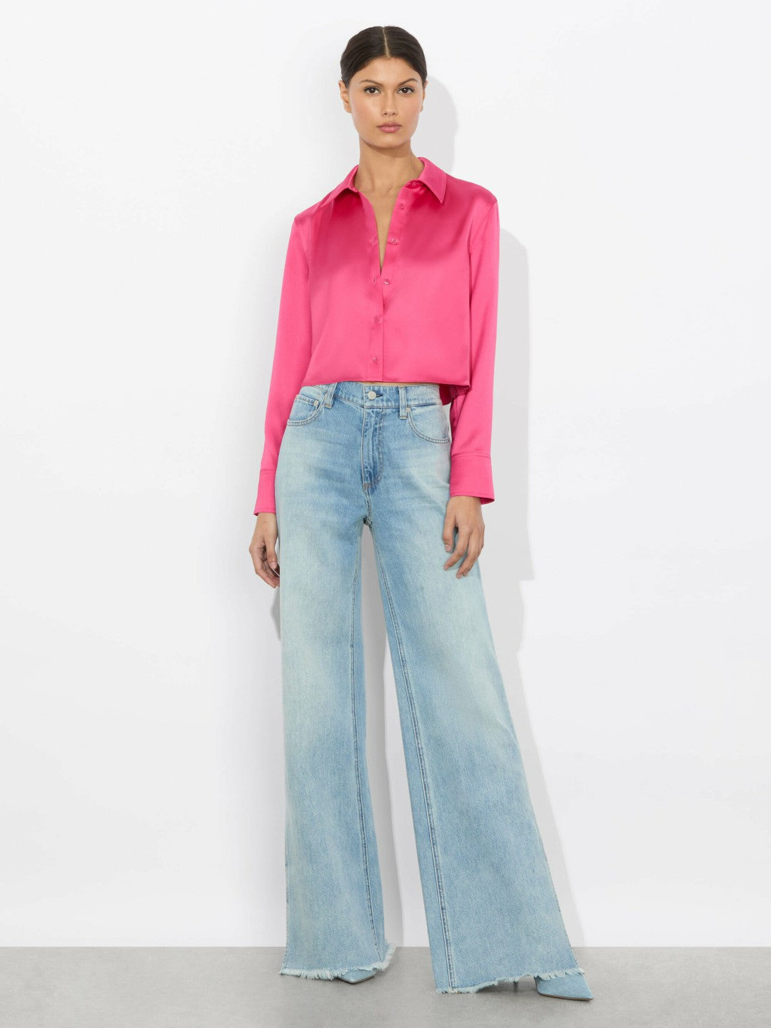 Leon Cropped Button Down In Raspberry - Alice + Olivia Women