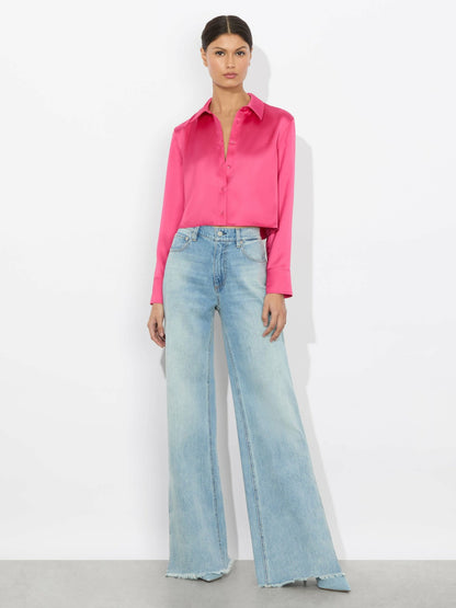 Leon Cropped Button Down In Raspberry - Alice + Olivia Women