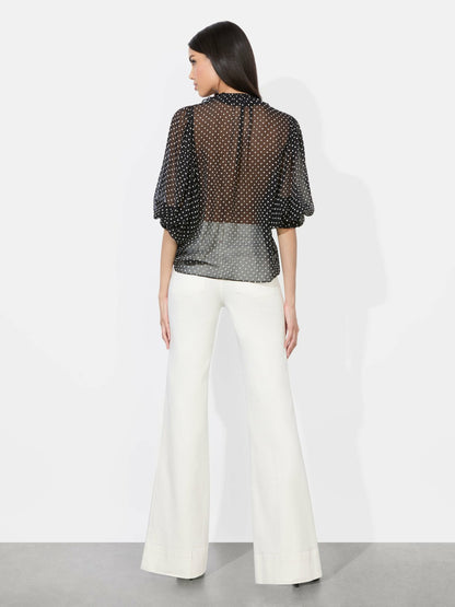 Betsie Ruffled Blouse In Black/off White Polka Dot - Alice + Olivia Women
