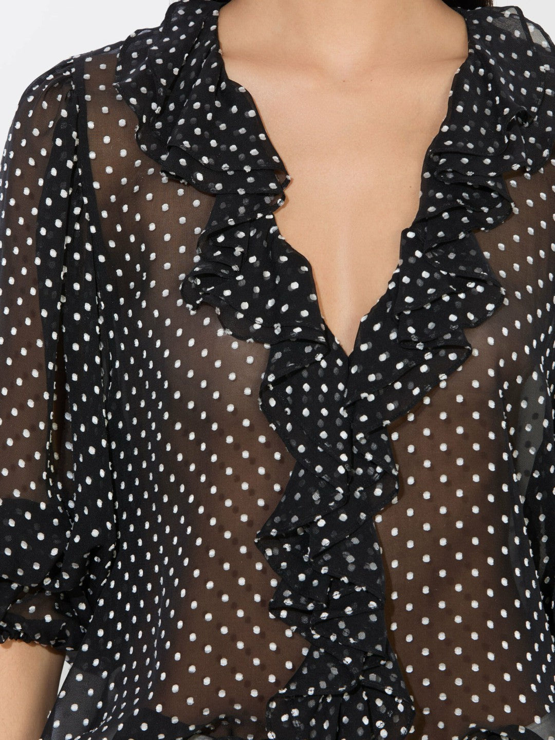 Betsie Ruffled Blouse In Black/off White Polka Dot - Alice + Olivia Women