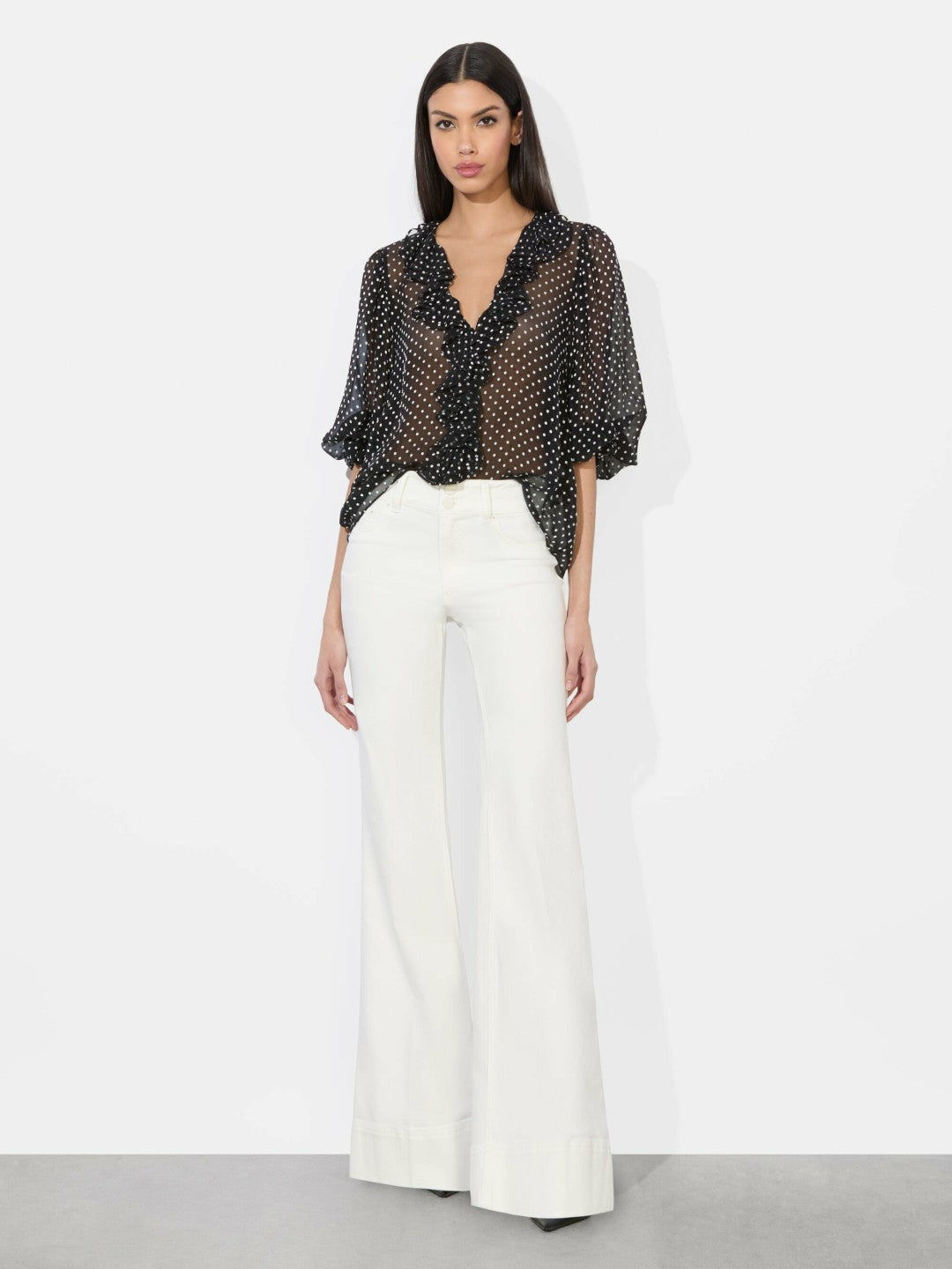 Betsie Ruffled Blouse In Black/off White Polka Dot - Alice + Olivia Women