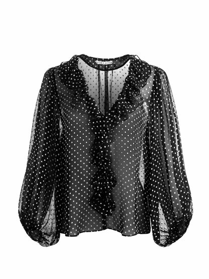 Betsie Ruffled Blouse In Black/off White Polka Dot - Alice + Olivia Women