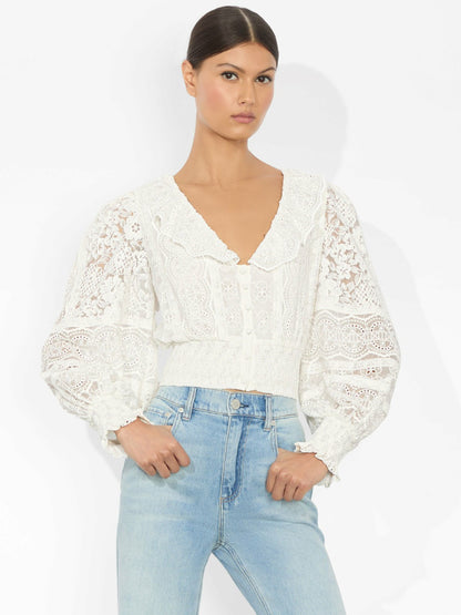 Dove Ruffled Crop Top In Off White - Alice + Olivia Women