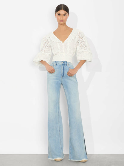 Dove Ruffled Crop Top In Off White - Alice + Olivia Women