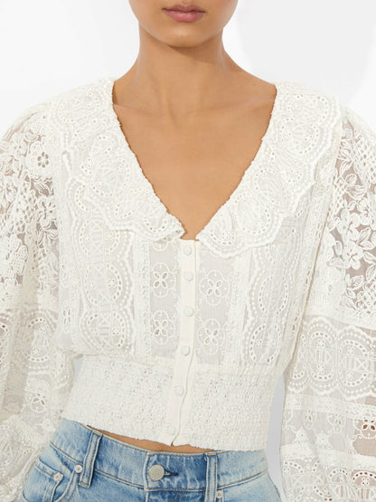 Dove Ruffled Crop Top In Off White - Alice + Olivia Women