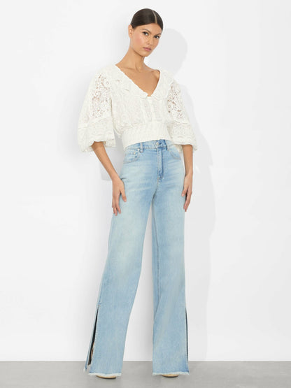 Dove Ruffled Crop Top In Off White - Alice + Olivia Women