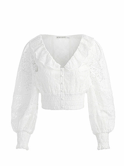 Dove Ruffled Crop Top In Off White - Alice + Olivia Women