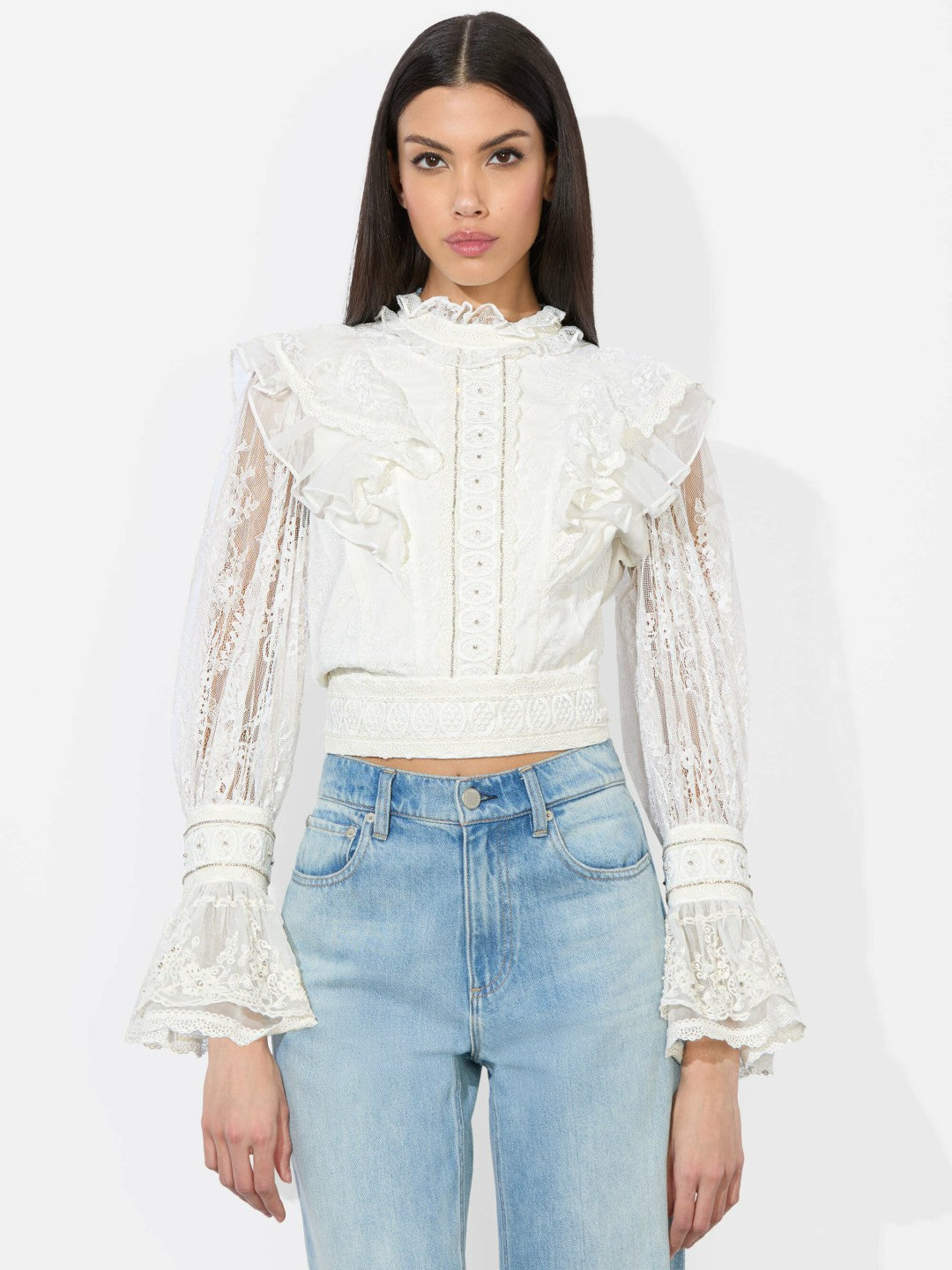 Delpha Embellished Top In Off White - Alice + Olivia Women