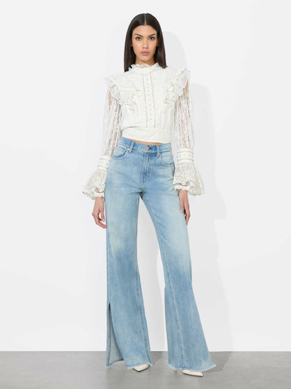 Delpha Embellished Top In Off White - Alice + Olivia Women