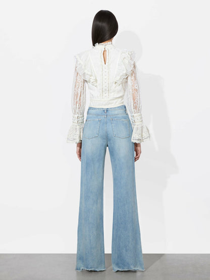 Delpha Embellished Top In Off White - Alice + Olivia Women