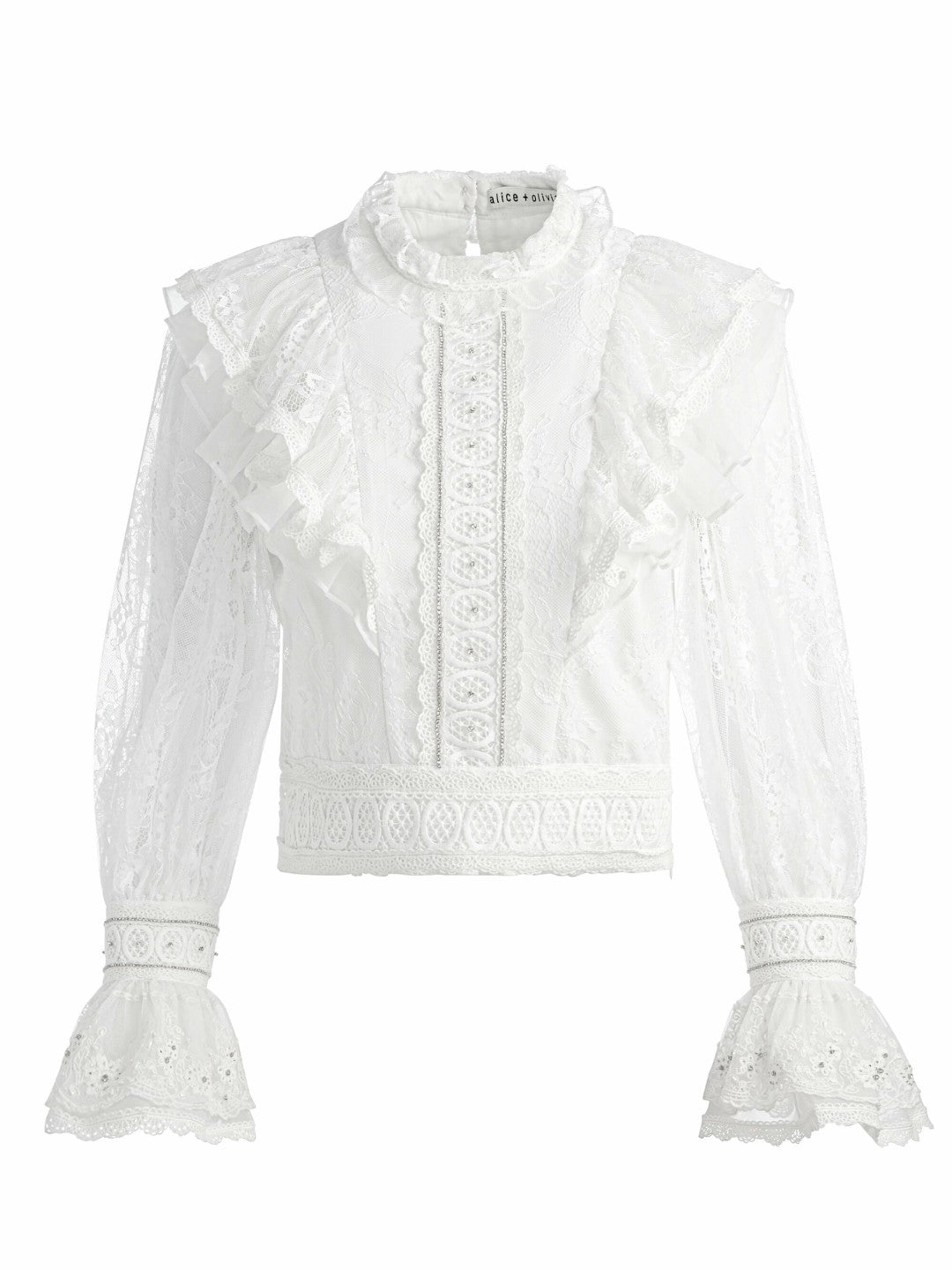 Delpha Embellished Top In Off White - Alice + Olivia Women