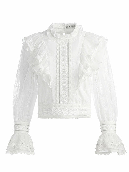 Delpha Embellished Top In Off White - Alice + Olivia Women