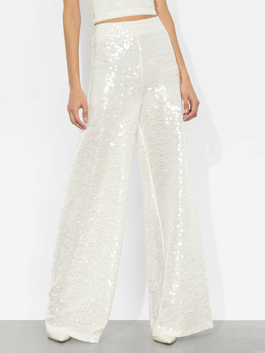 Athena Sequin Pant In Off White/clear - Alice + Olivia Women