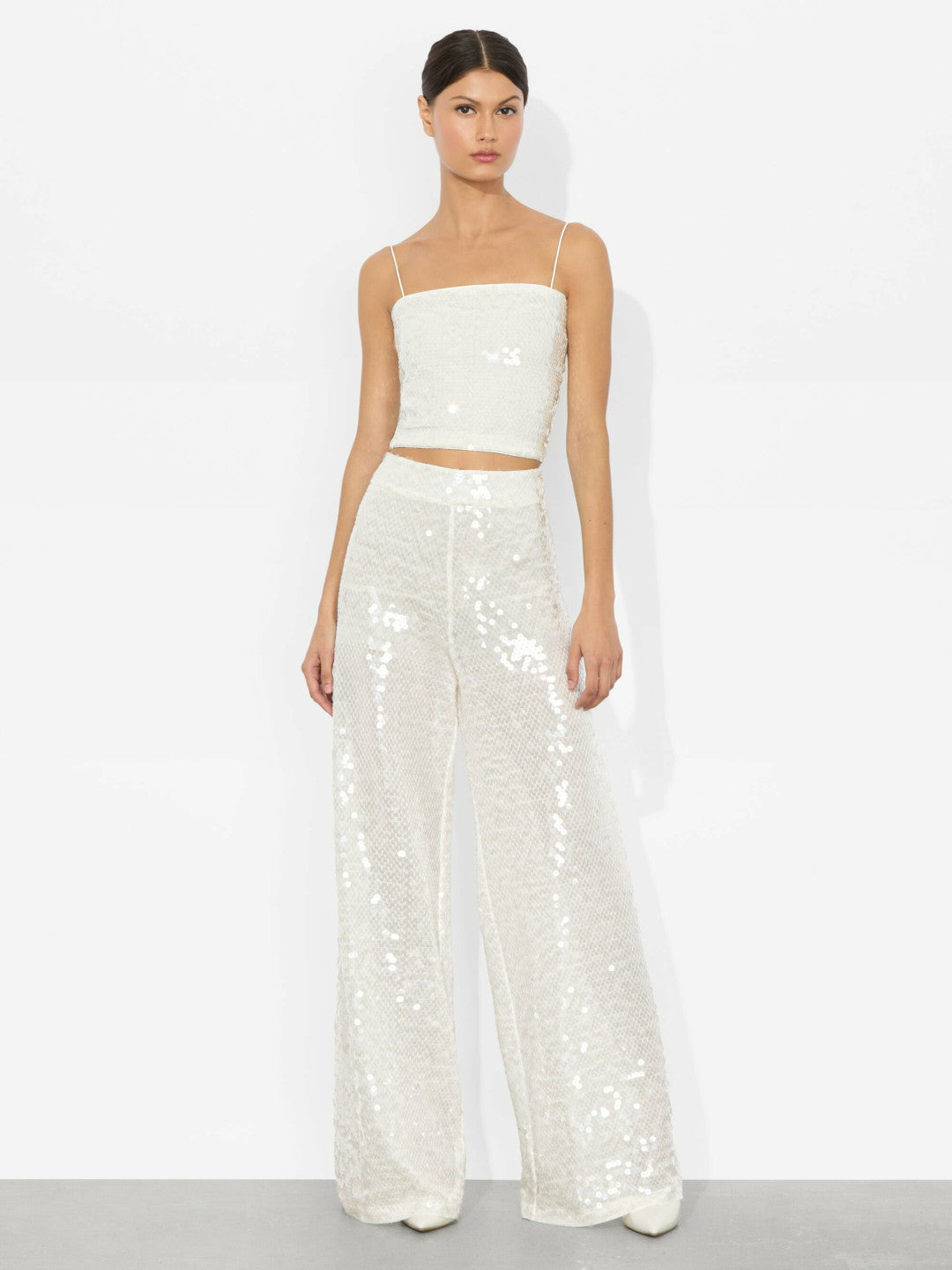 Athena Sequin Pant In Off White/clear - Alice + Olivia Women