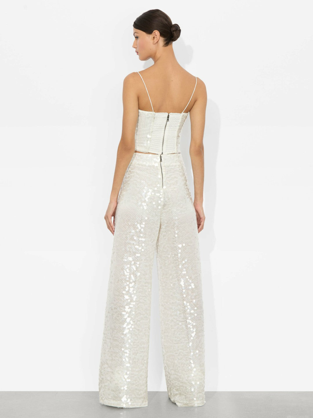 Athena Sequin Pant In Off White/clear - Alice + Olivia Women