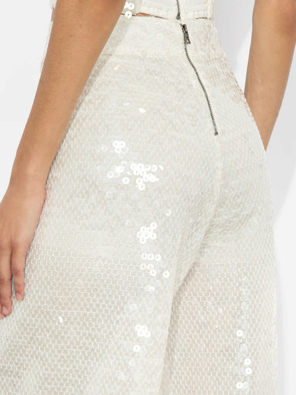 Athena Sequin Pant In Off White/clear - Alice + Olivia Women