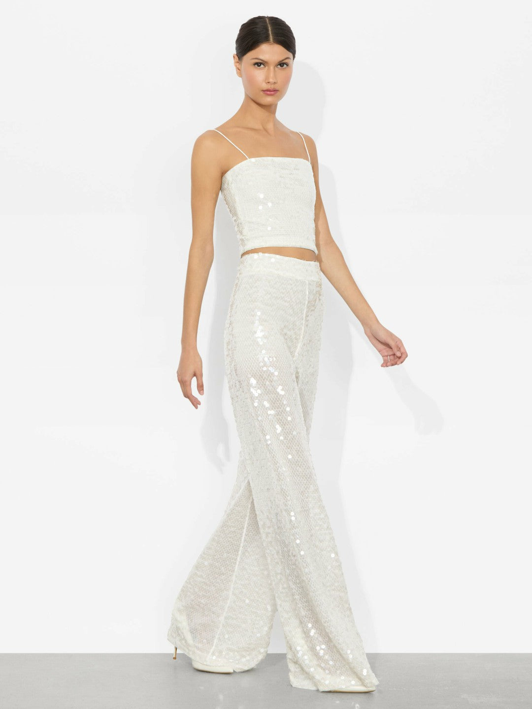 Athena Sequin Pant In Off White/clear - Alice + Olivia Women