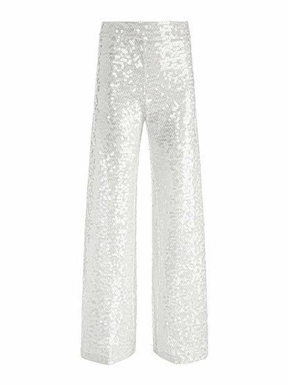 Athena Sequin Pant In Off White/clear - Alice + Olivia Women