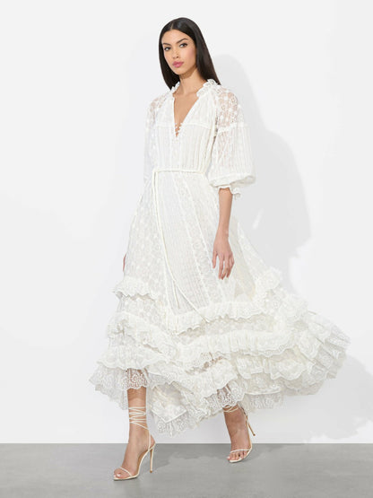 Alycen Eyelet Maxi Dress In Off White - Alice + Olivia Women