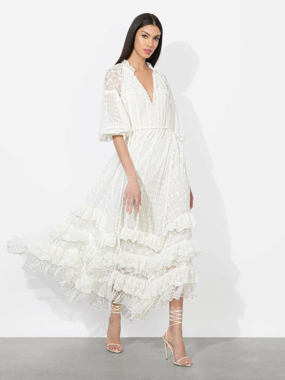 Alycen Eyelet Maxi Dress In Off White - Alice + Olivia Women