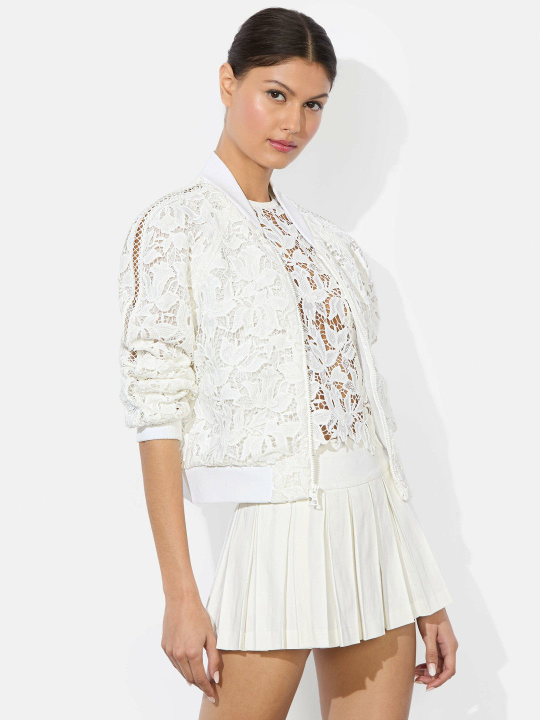 Russie Lace Bomber Jacket In Off White - Alice + Olivia Women