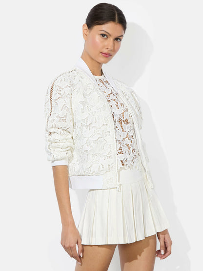 Russie Lace Bomber Jacket In Off White - Alice + Olivia Women