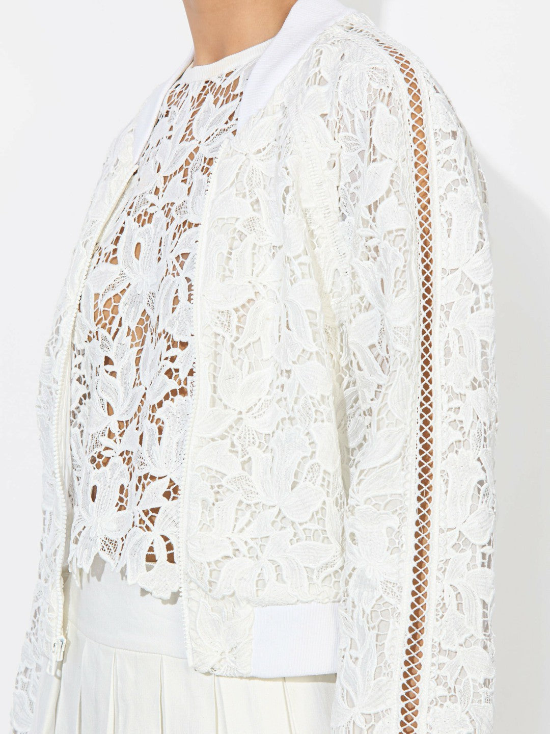Russie Lace Bomber Jacket In Off White - Alice + Olivia Women