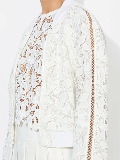 Russie Lace Bomber Jacket In Off White - Alice + Olivia Women